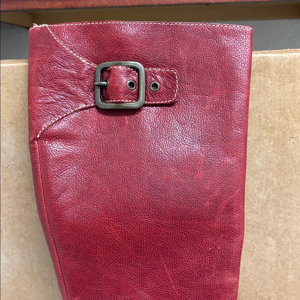 Anthropologie Red Leather Knee High Boots - Picture 7 of 8